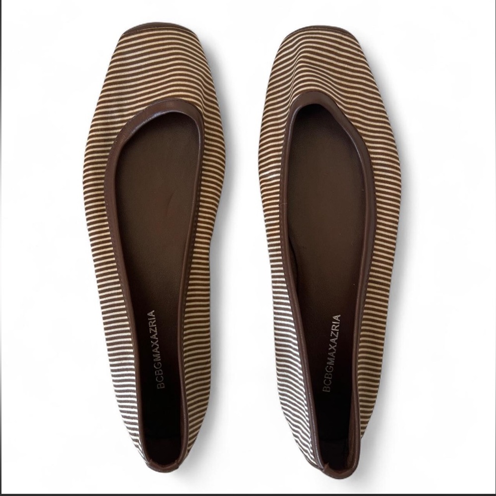 NEOT- BCBGMaxAzria Brown and Cream Striped Square-Toe Flats